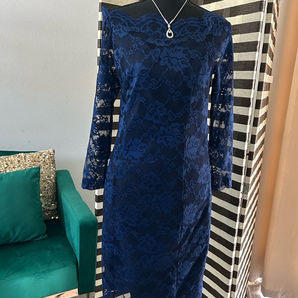 Elegant Navy Blue Lace Dress